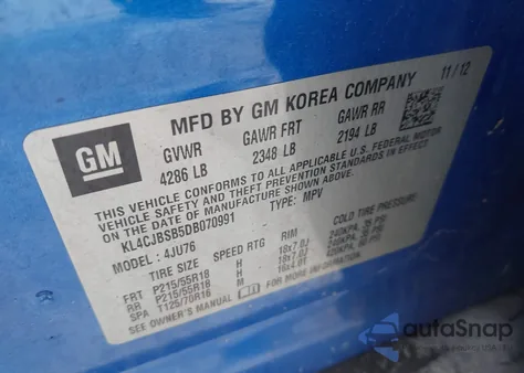 2013 Buick Encore Convenience from USA, damaged, VIN KL4CJBSB5DB070991